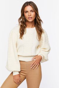 CREAM Cable Knit Balloon-Sleeve Sweater, image 2