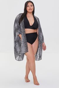 BLACK/MULTI Plus Size Leopard Swim Cover-Up Kimono, image 4