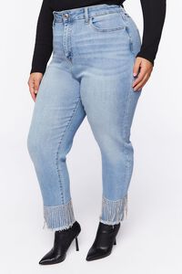 MEDIUM DENIM Plus Size Rhinestone Fringe Jeans, image 3