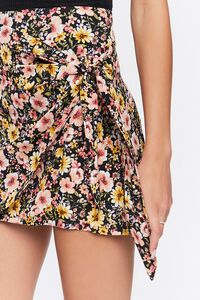 BLACK/MULTI Floral Print Wrap Mini Skirt, image 6