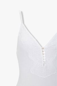 WHITE Ribbed Eyelash Lace Bodysuit, image 3