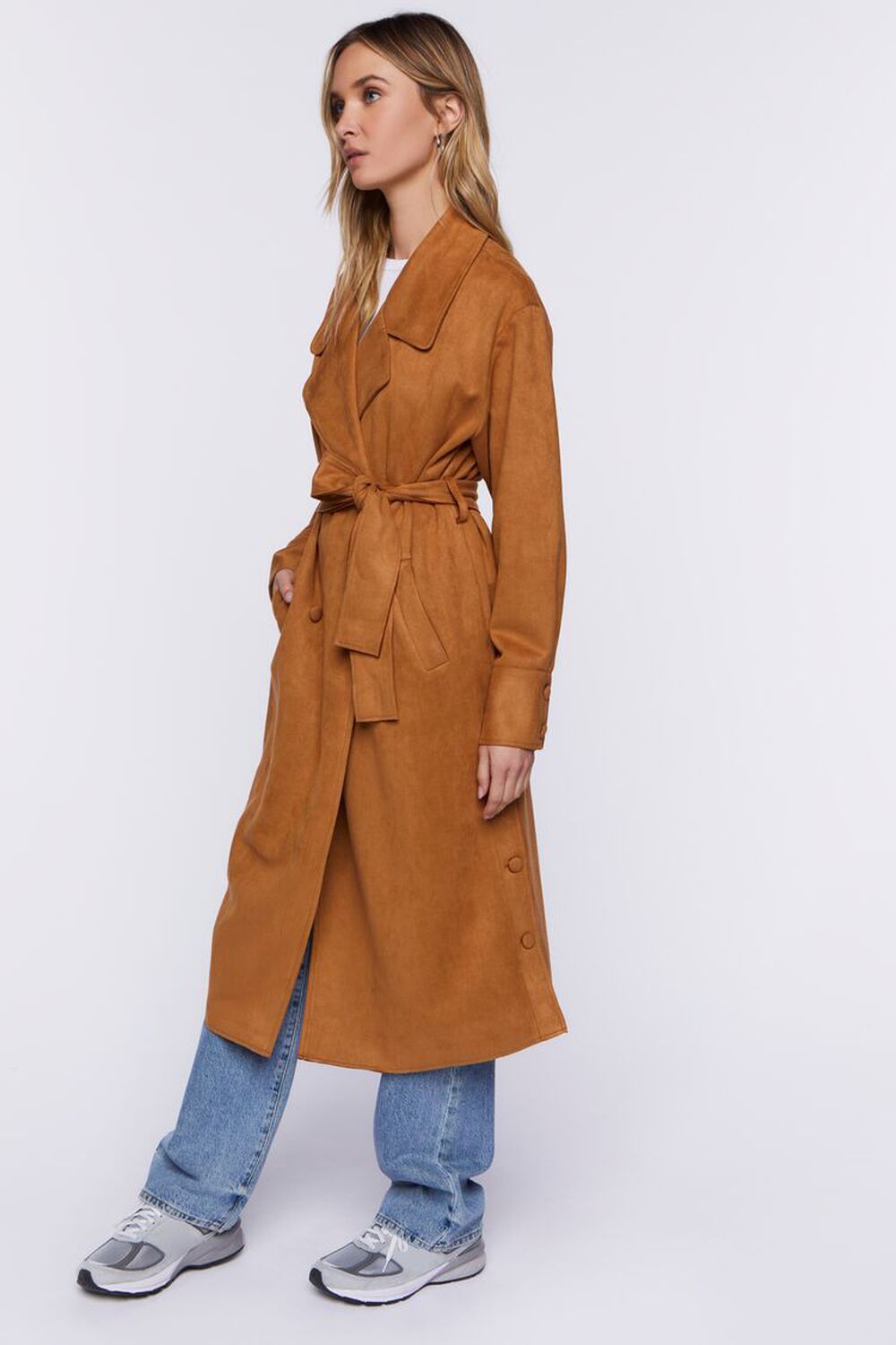 CAMEL Faux Suede Belted Trench Coat, image 2