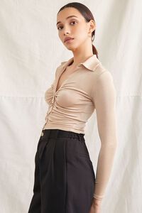 TAUPE Ruched Cropped Shirt, image 2