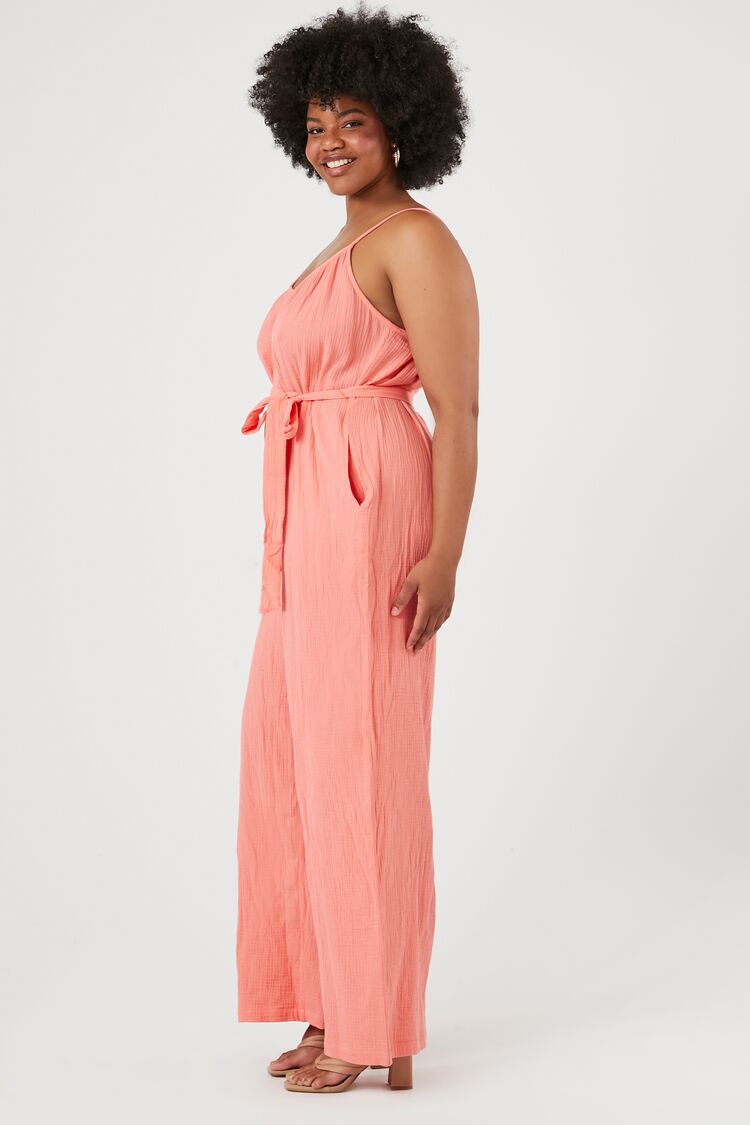 Plus Size Belted Sleeveless Jumpsuit