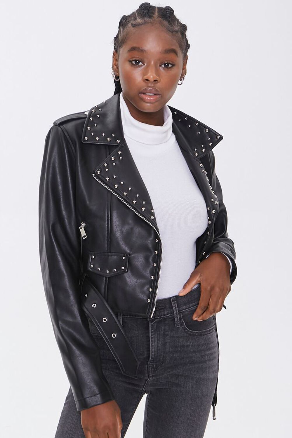 Stud Button Leather Accent Jacket - Ready-to-Wear