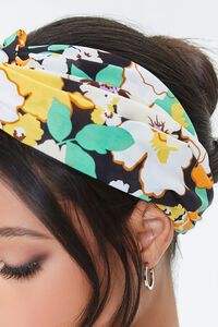 BLACK/YELLOW Floral Print Twisted Headwrap, image 2