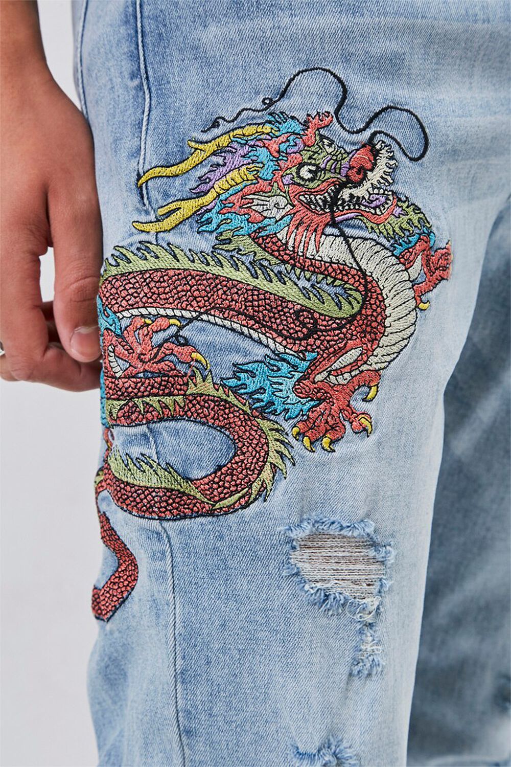 Dragon Embroidered Graphic Jeans