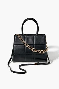 BLACK Quilted Faux Leather Satchel, image 5