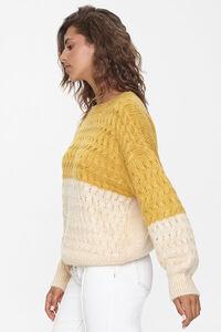 MUSTARD/IVORY Colorblock Cable Knit Sweater, image 2