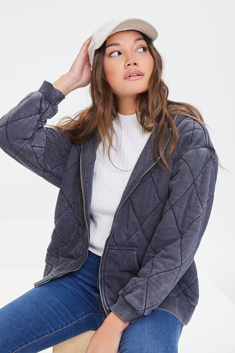 CHARCOAL Quilted Zip-Up Hoodie, image 1