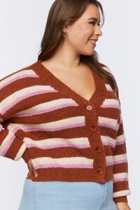 RUST/MULTI Plus Size Striped Cardigan Sweater, image 2