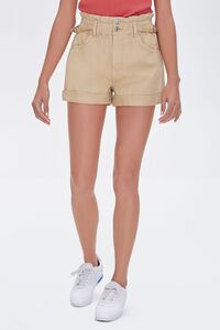 TAUPE Cuffed Paperbag Shorts, image 2