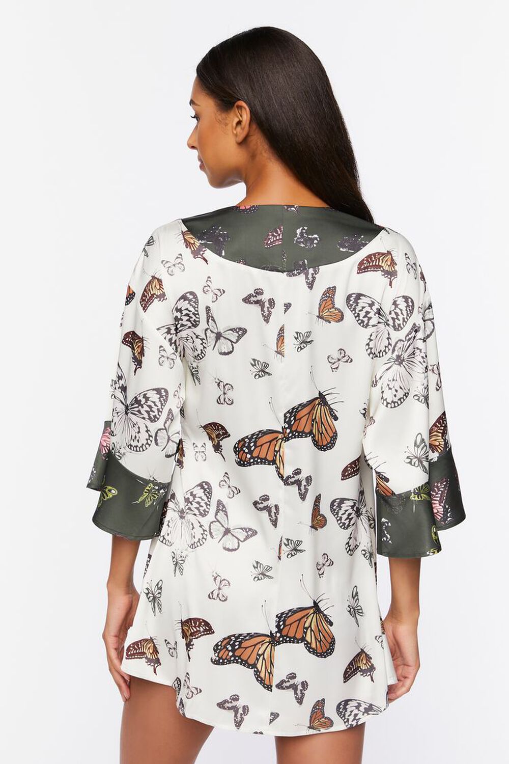 WHITE/MULTI Satin Butterfly Print Robe, image 3