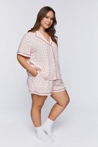 PINK/TOMATO Plus Size Heart Print Shirt & Shorts Pajama Set, image 4