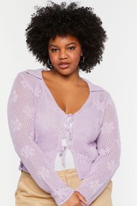 LAVENDER Plus Size Floral Crochet Cardigan Sweater, image 6