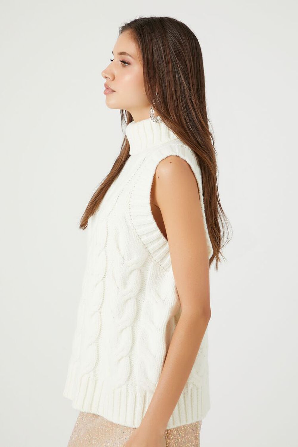 WHITE Cable Knit Sweater Vest, image 2