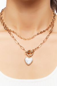 GOLD/WHITE Marble Heart Layered Necklace, image 1