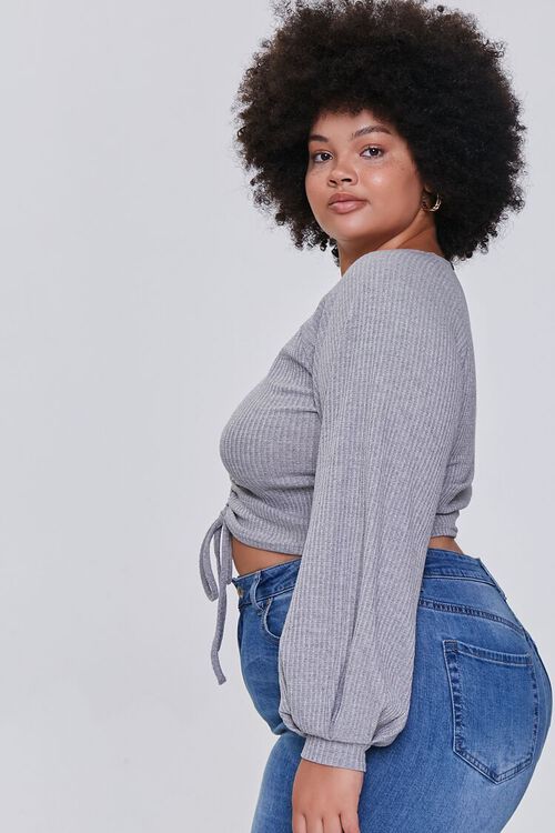 HEATHER GREY Plus Size Heathered Ruched Crop Top, image 2