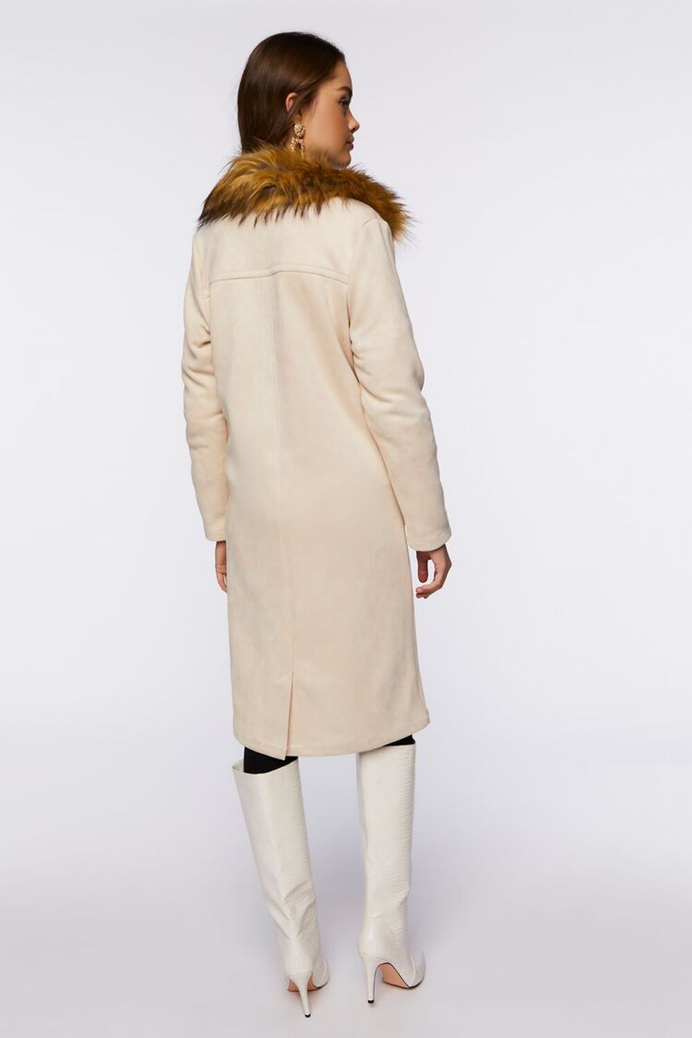 SAND/MULTI Faux Suede & Fur Longline Coat, image 3