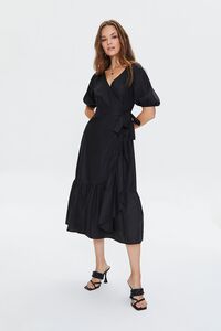 BLACK Flounce-Trim Wrap Midi Dress, image 1