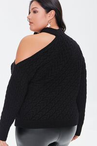 BLACK Plus Size Cutout Cable Knit Sweater, image 3
