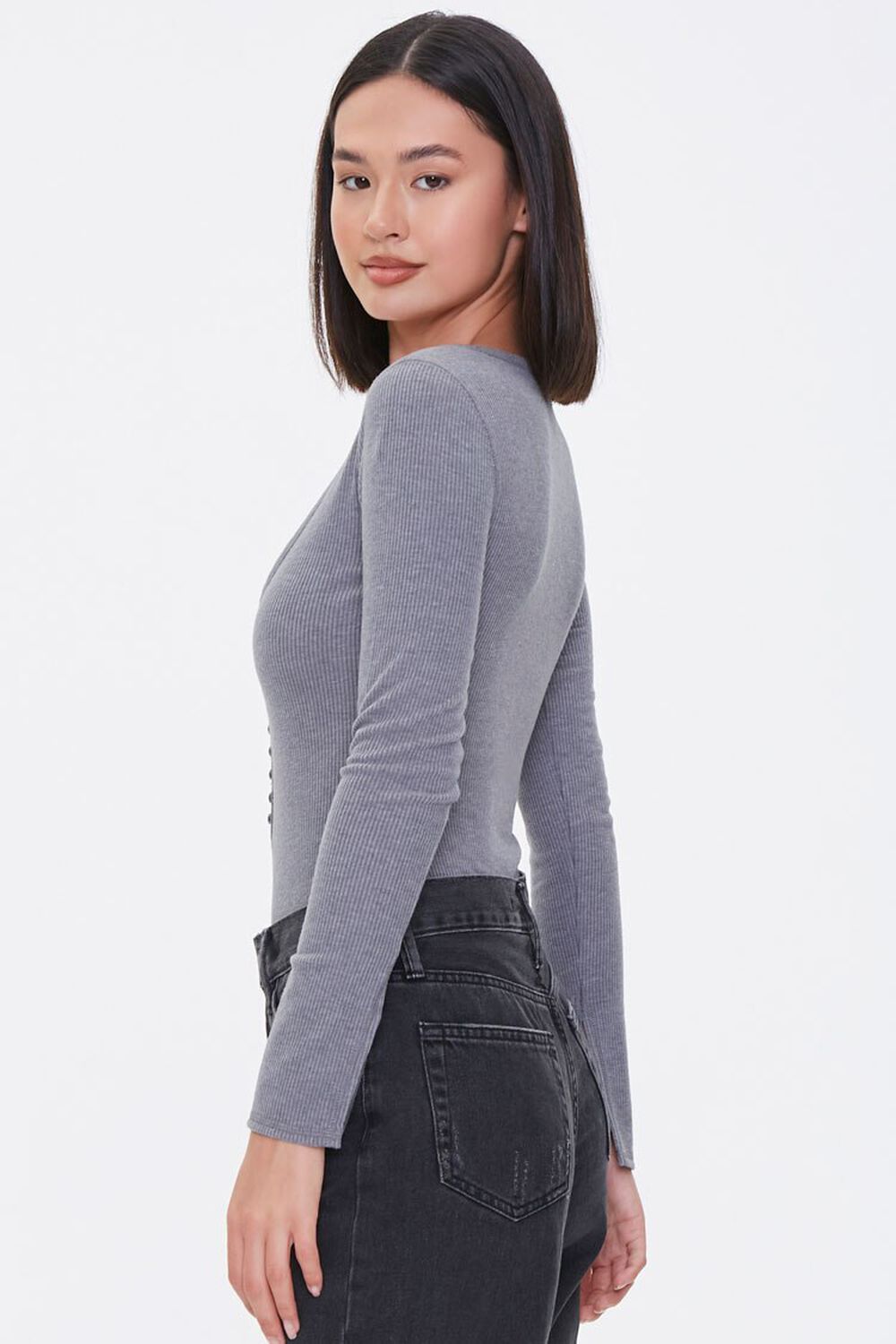 Ribbed Button-Front Bodysuit, image 2