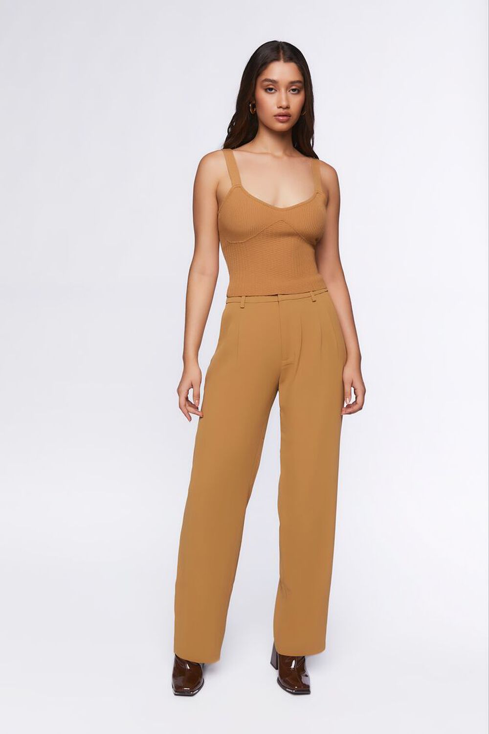 TAUPE Mid-Rise Straight-Leg Trousers, image 1