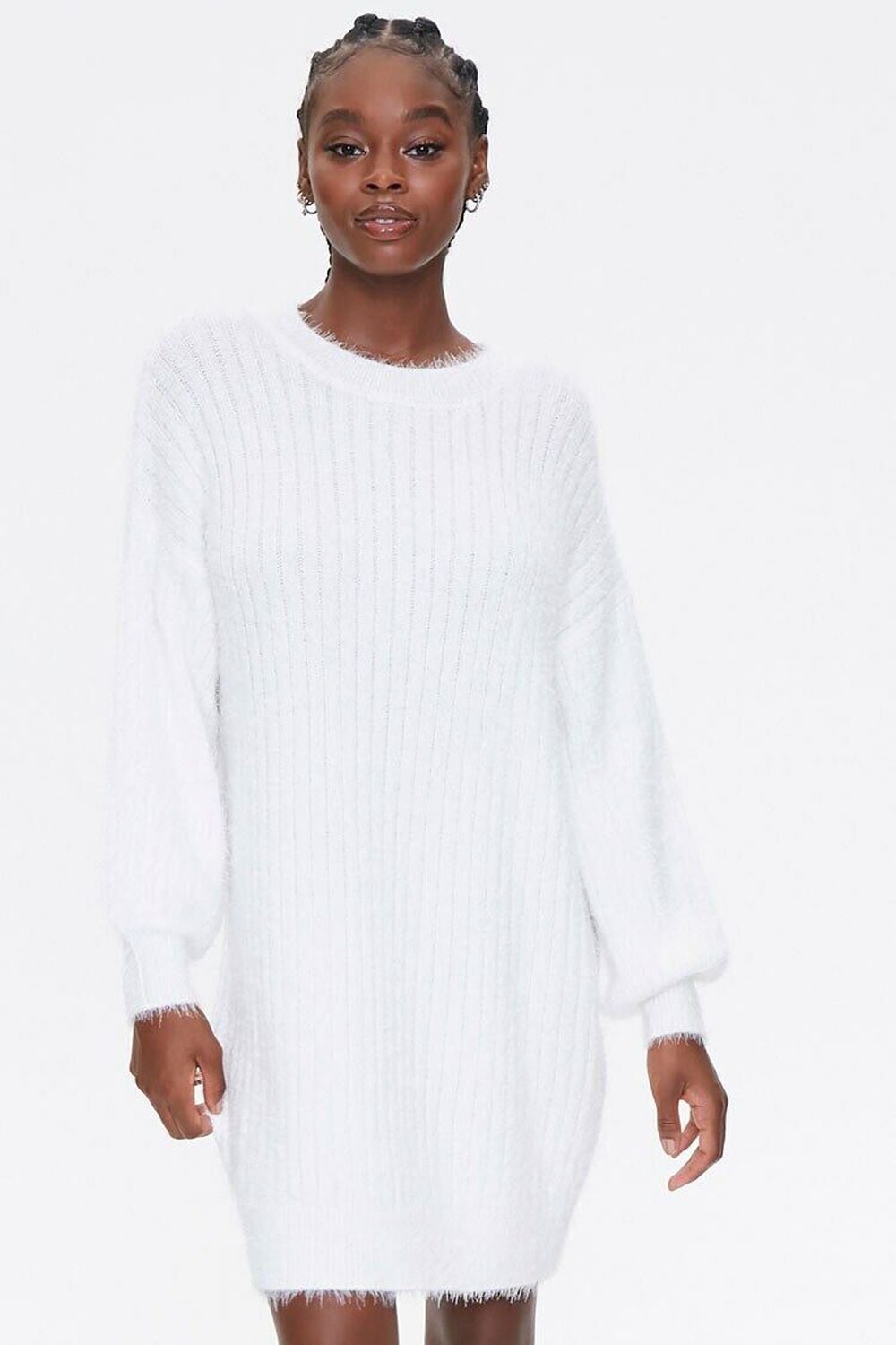 IVORY Fuzzy Knit Sweater Dress, image 1