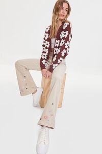 BEIGE/MULTI Embroidered Floral Corduroy Pants, image 1