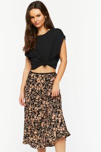 BLACK/BEIGE Floral Print A-Line Midi Skirt, image 5