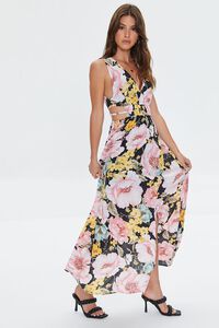 BLACK/MULTI Plunging Floral Maxi Dress, image 4