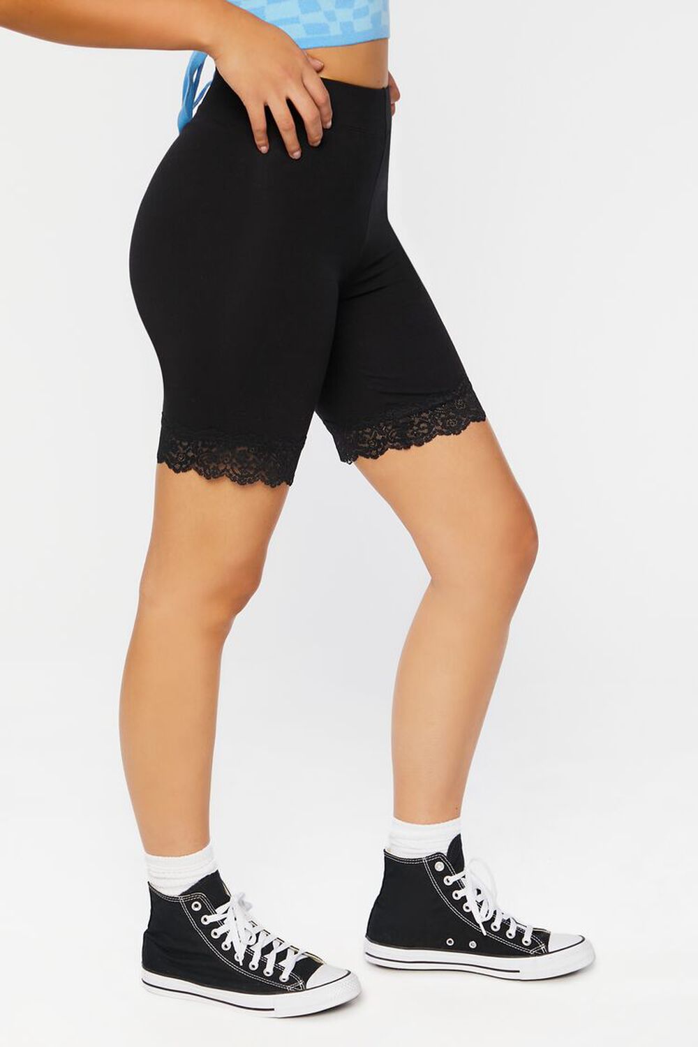 BLACK Lace-Trim Biker Shorts, image 3