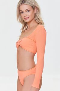 SALMON Seamless Knotted Long-Sleeve Bikini Top, image 2