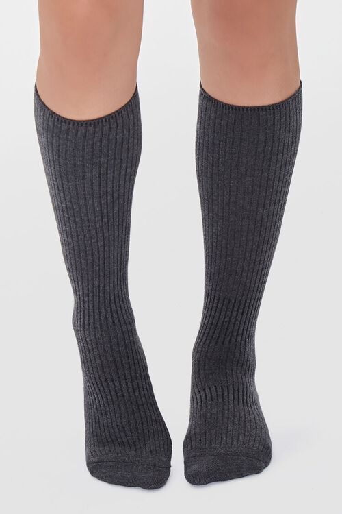 CHARCOAL Ribbed Knee-High Socks, image 4