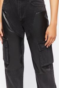 BLACK Faux Leather Cargo Jeans, image 5
