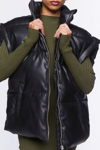 BLACK Faux Leather Zip-Up Puffer Vest, image 5