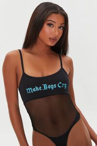 BLACK/MULTI Make Boys Cry Graphic Mesh Bodysuit, image 5