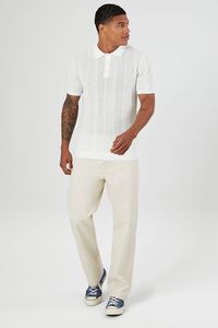 WHITE Ribbed Textured Polo Shirt, image 4