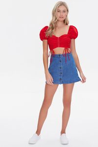 RED Ruched Drawstring Crop Top, image 4