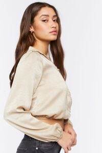 TAUPE Satin Lace-Up Chain Crop Top, image 2