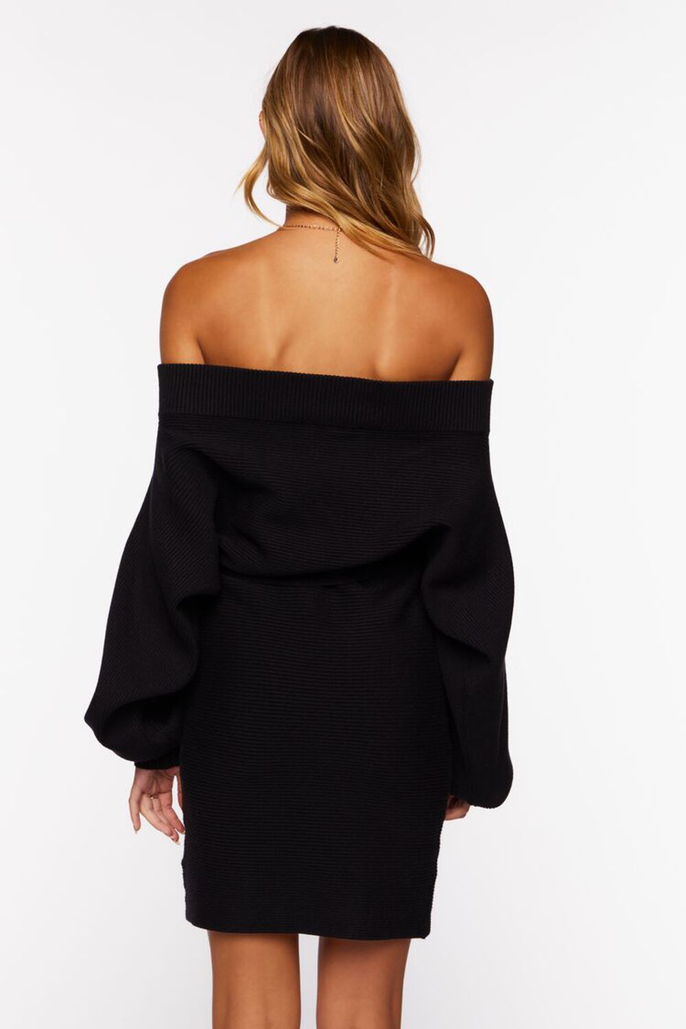 BLACK Off-the-Shoulder Belted Sweater Dress, image 3