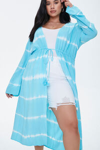 AQUA/WHITE Plus Size Tie-Dye Kimono, image 1