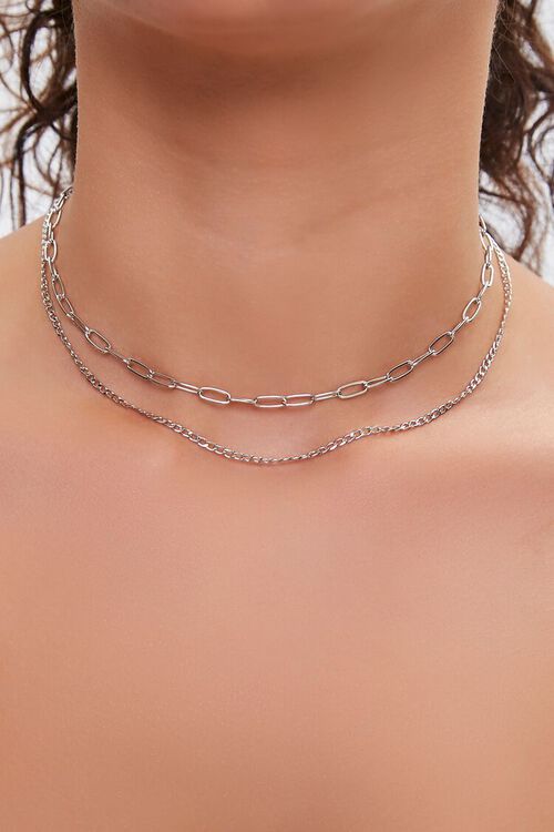SILVER Cross Layered Chain Necklace, image 1