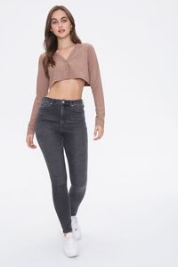 TAUPE Button-Front Crop Top, image 4