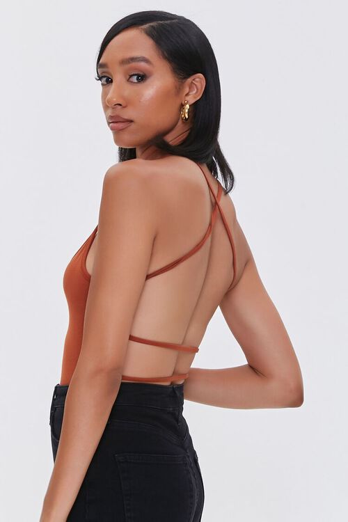 BROWN Strappy Cheeky Cami Bodysuit, image 1