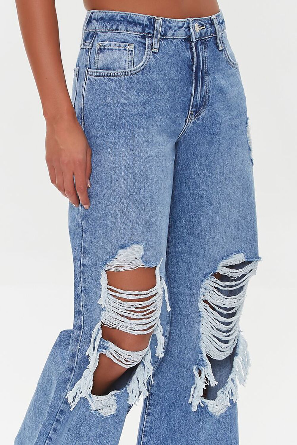 Wide-Leg Distressed Jeans