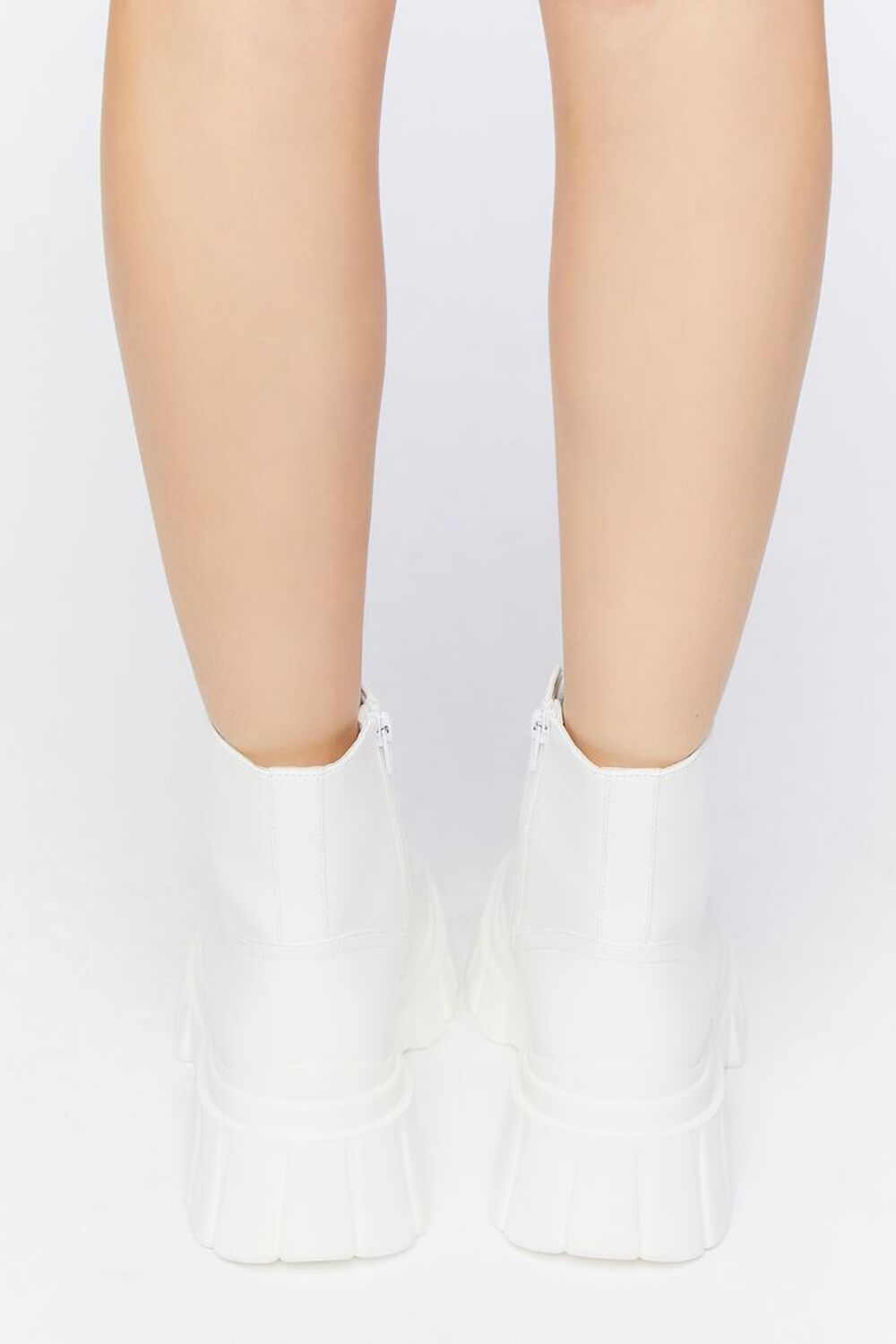 WHITE Faux Leather Lug-Sole Booties, image 3
