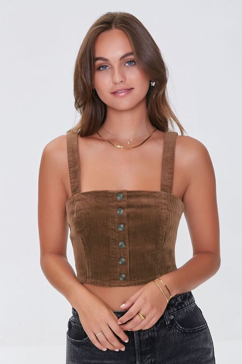 BROWN Corduroy Buttoned Crop Top, image 1