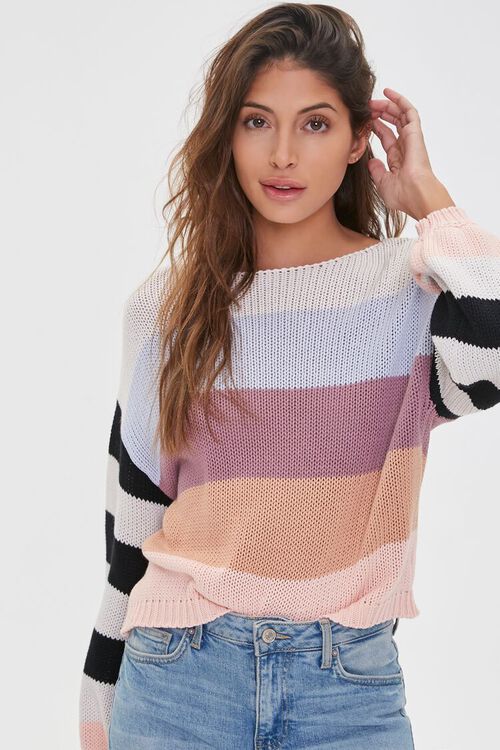 Striped-Sleeve Colorblock Sweater, image 1