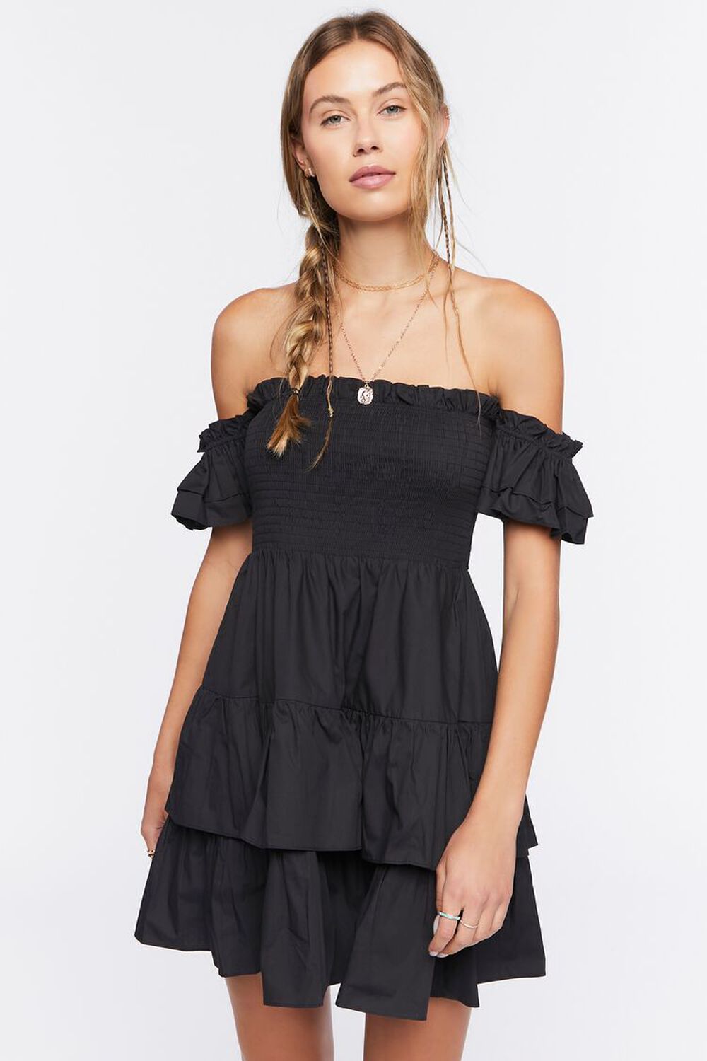 BLACK Ruffled Off-the-Shoulder Mini Dress, image 1